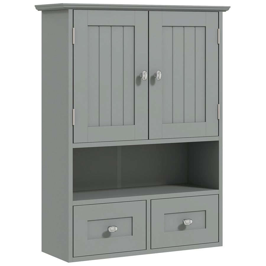 kleankin Badezimmer-Wandschrank, Toilettenschrank, mit Doppeltüren, offenem Fach, 2 Schubladen zur Aufbewahrung, 50,8l x 17,8P x 66H cm, grau   Aosom von Kleankin