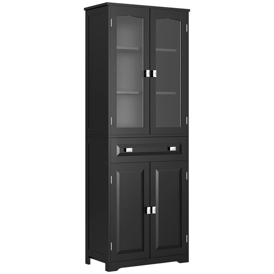 HOMCOM Küchenhochschrank Buffet 4 Türen, davon 2 Glastüren, und 1 Schublade, Höhe 160 cm mit höhenverstellbaren Einlegeböden, schwarz   Aosom von HOMCOM