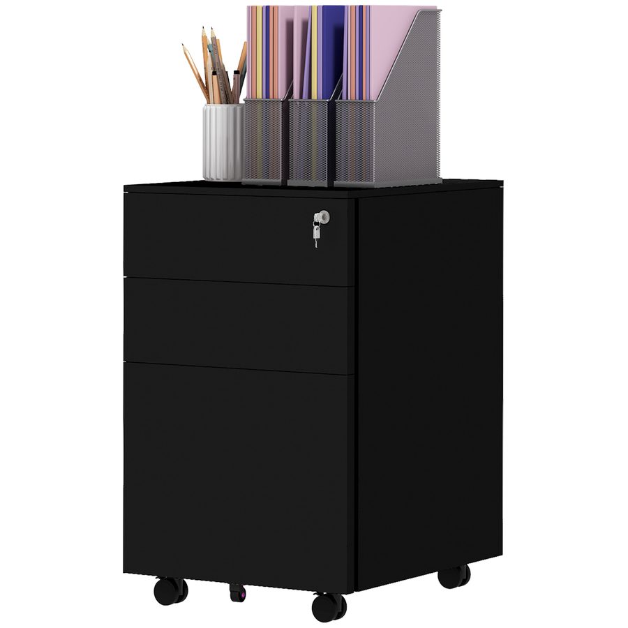 Vinsetto Aktenschrank abschließbar mit Schubladen 37L x 43,5B x 60H cm rollbar mit Bremsen 3-stufig verstellbare Leiste aus Stahl Schwarz   Aosom.de von Vinsetto