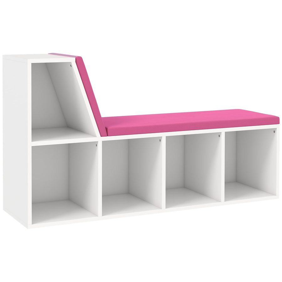 HOMCOM 2-in-1 Bücherregal mit Sitzbank, 5 Aufbewahrungsfächer & 2 Kissen, Regal 108 x 30 x 60 cm Weiß/Rosa   Aosom von HOMCOM