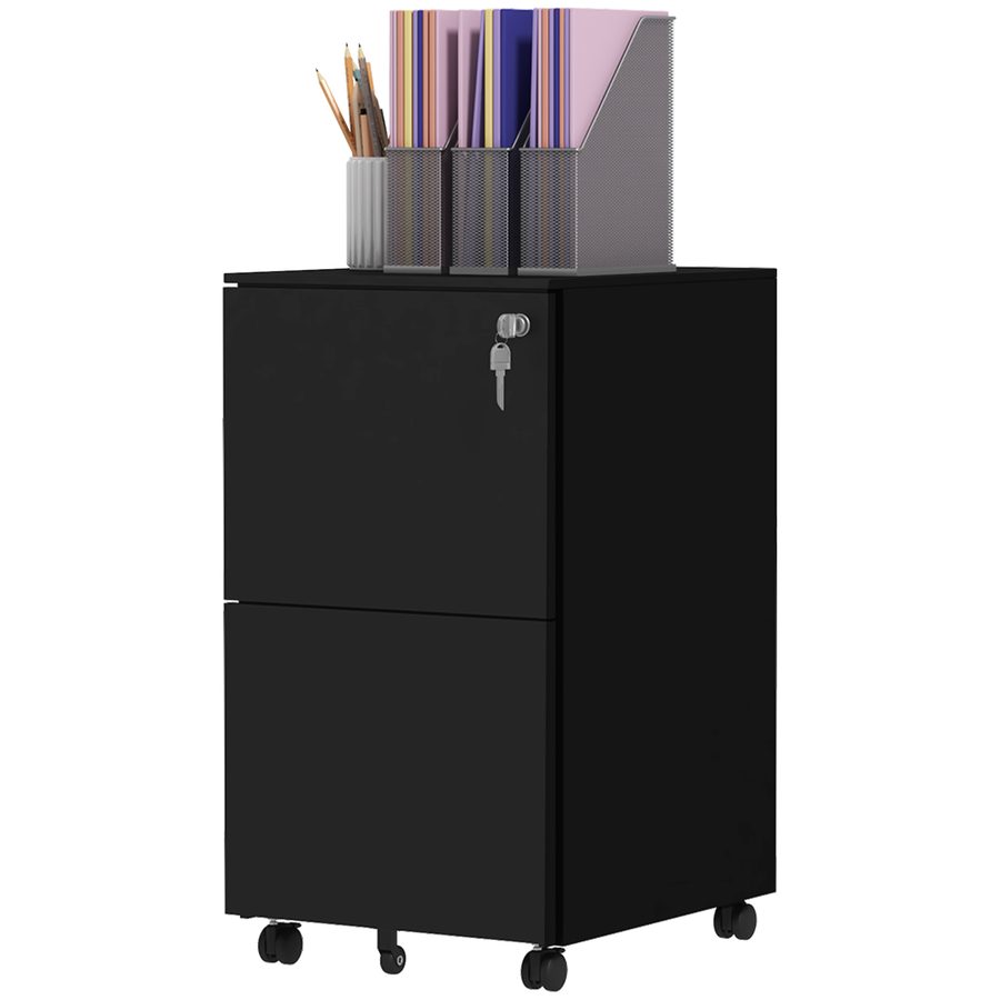 Vinsetto Rollcontainer Aktenschrank schwarz mit 2 abschließbaren Schubladen auf Rollen aus Stahl 37x43,5x67,5cm für Büro & Homeoffice   Aosom.de von Vinsetto