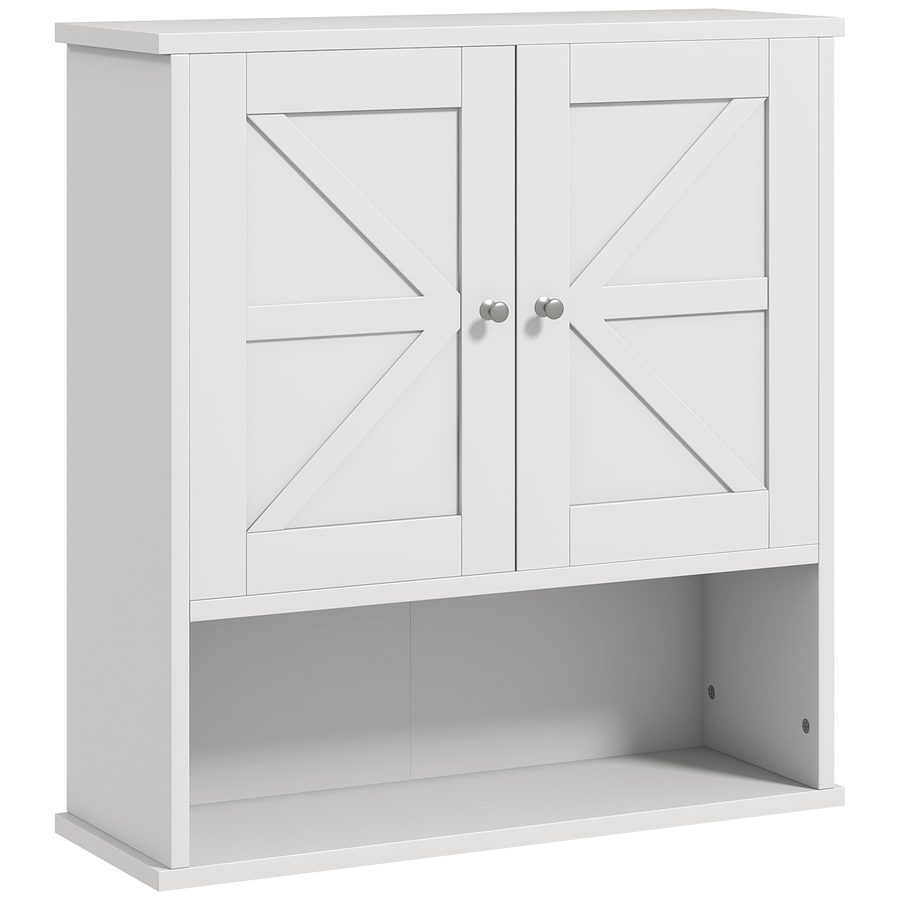 kleankin Wandschrank fürs Badezimmer, rustikaler Hängeschrank mit Fach, verstellbares Regal, 2 Türen, für Küche, Waschküche, über der Toilette, Weiß   Aosom von Kleankin