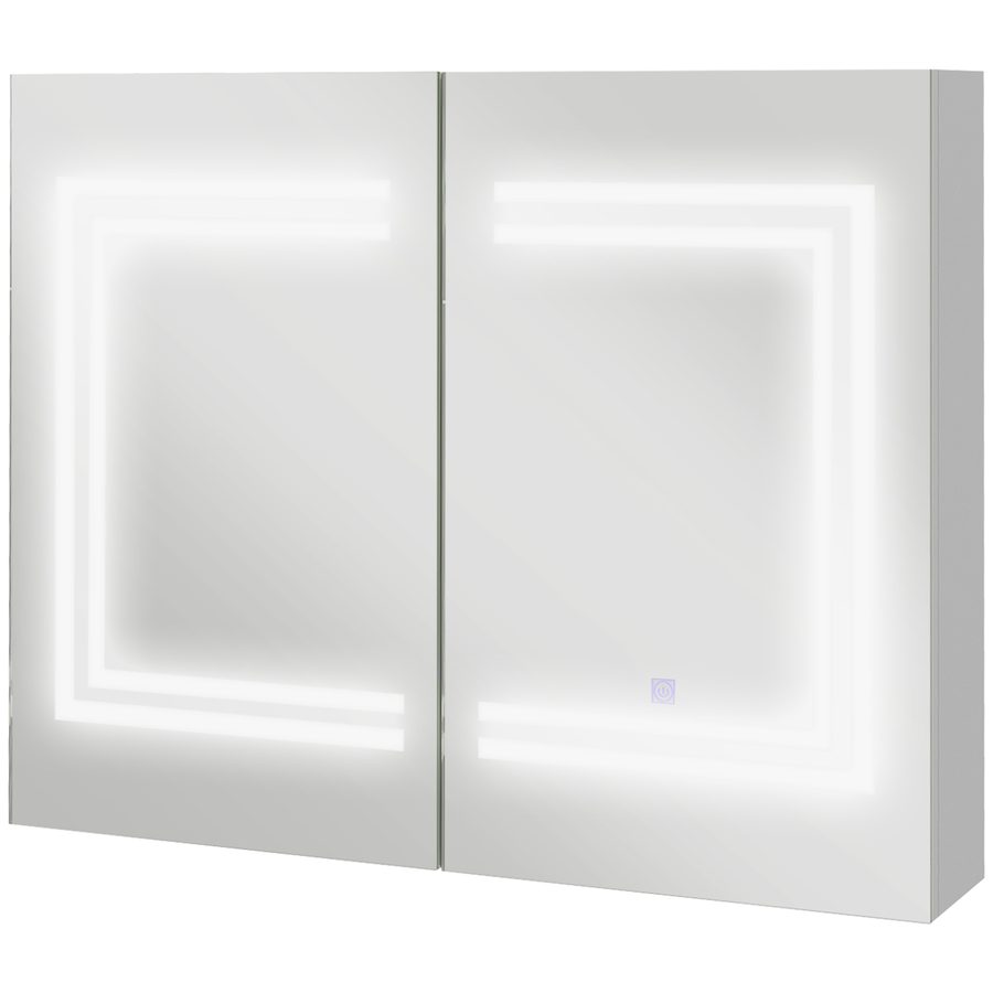 kleankin Spiegelschrank mit LED-Beleuchtung, 80x15x65 cm Badezimmerschrank mit Spiegel, Soft-Close-Türen, dimmbar in 3 Farben, verstellbare Einlegeböden, Touch-Schalter, Glänzendes Weiß   Aosom von Kleankin