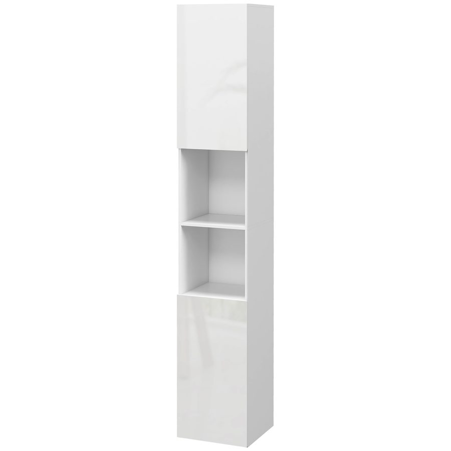 kleankin Badezimmer Hochschrank, hoher Aufbewahrungsschrank, glänzendes Finish, höhenverstellbare Regale, 2 Schränke und 2 Fächer, Aufbewahrungsregal für Badezimmer, 30 x 30 x 181,5 cm, weiß   Aosom von Kleankin