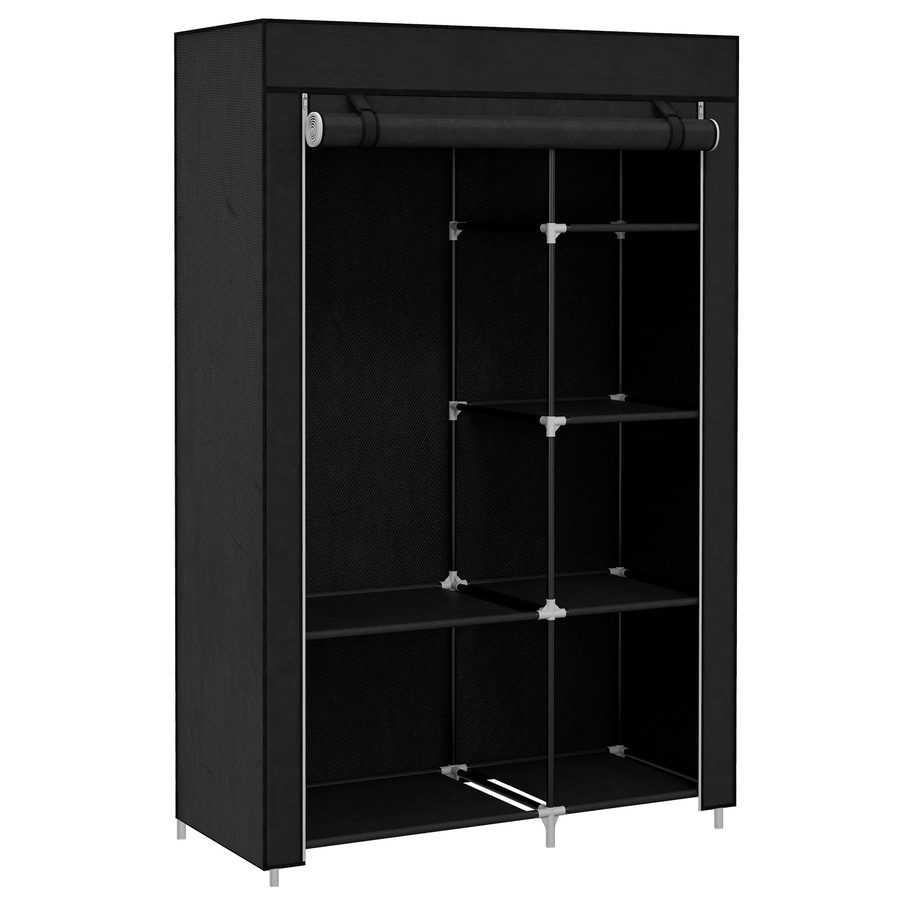HOMCOM Stoffkleiderschrank 6 Fächer Vliesoptik Faltgarderobe Schwarz 103x43x162,5cm   Aosom von HOMCOM