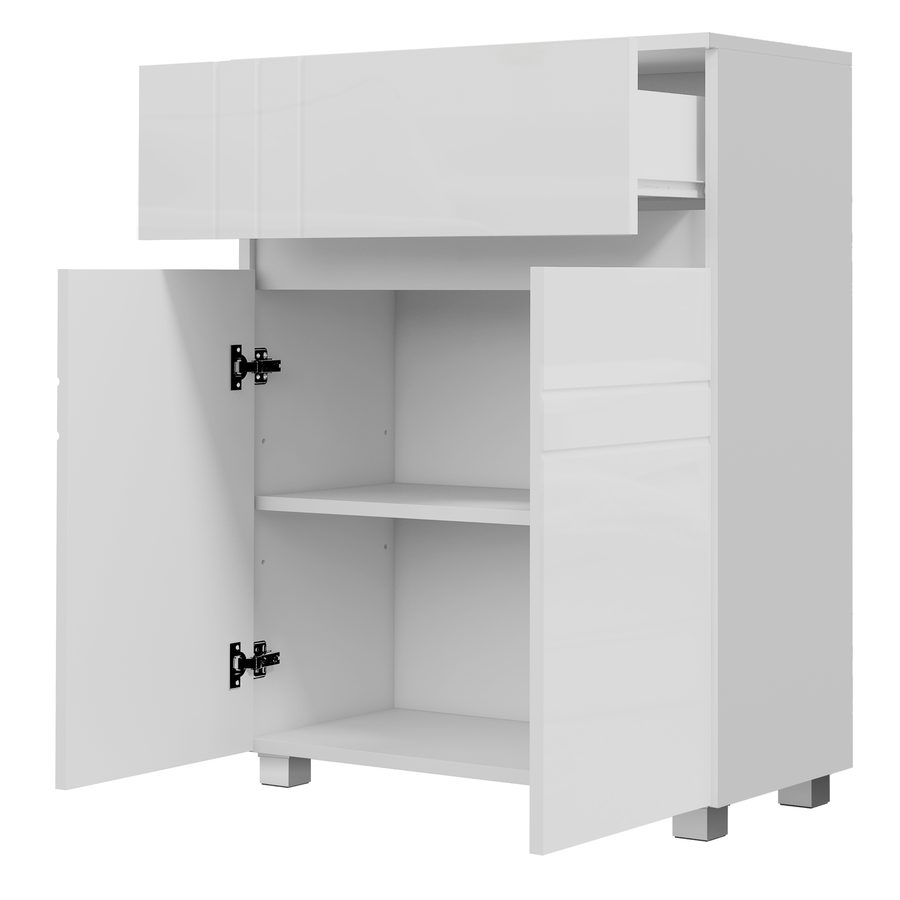 Kleankin Badezimmerschrank auf Standbein, 2 Türen 1 Schublade, verstellbares Regal, weiß lackiert, 60B x 30T x 80H cm   Aosom von Kleankin