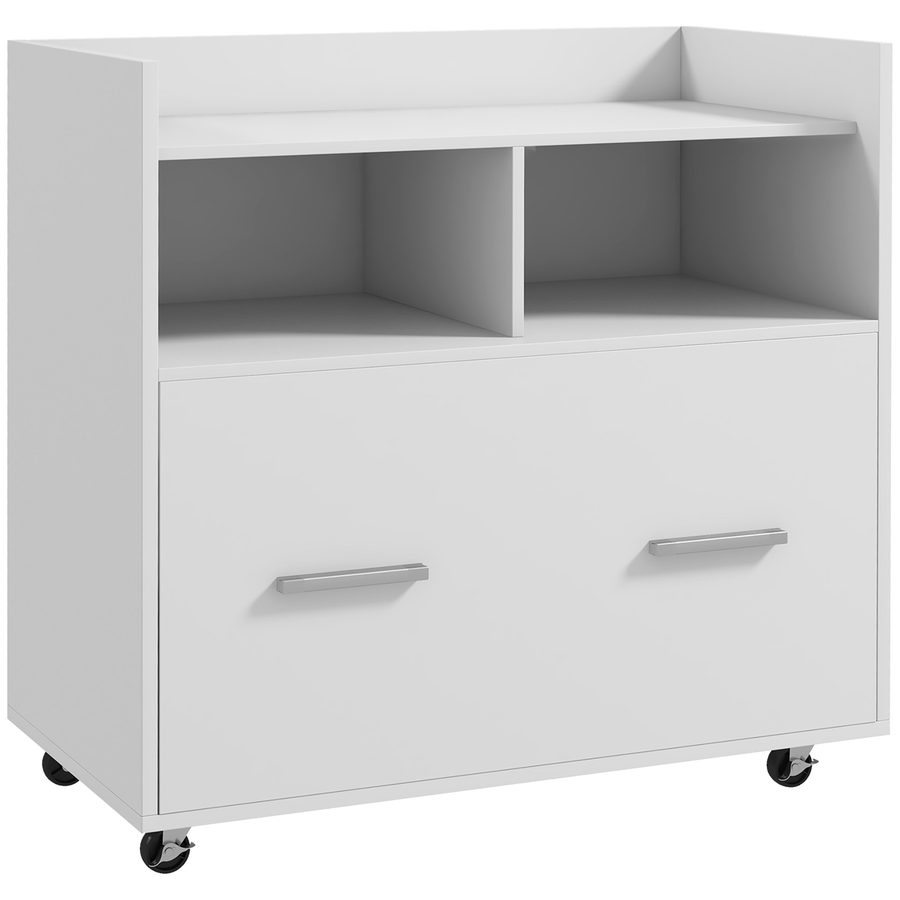 HOMCOM Druckerwagen mit Feststellrollen, Druckerschrank mit großer Schublade, offener Ablage und verstellbarer Leiste, Multifunktional für Büro/Arbeitszimmer, 76x40x75.5 cm, Weiß   Aosom von HOMCOM