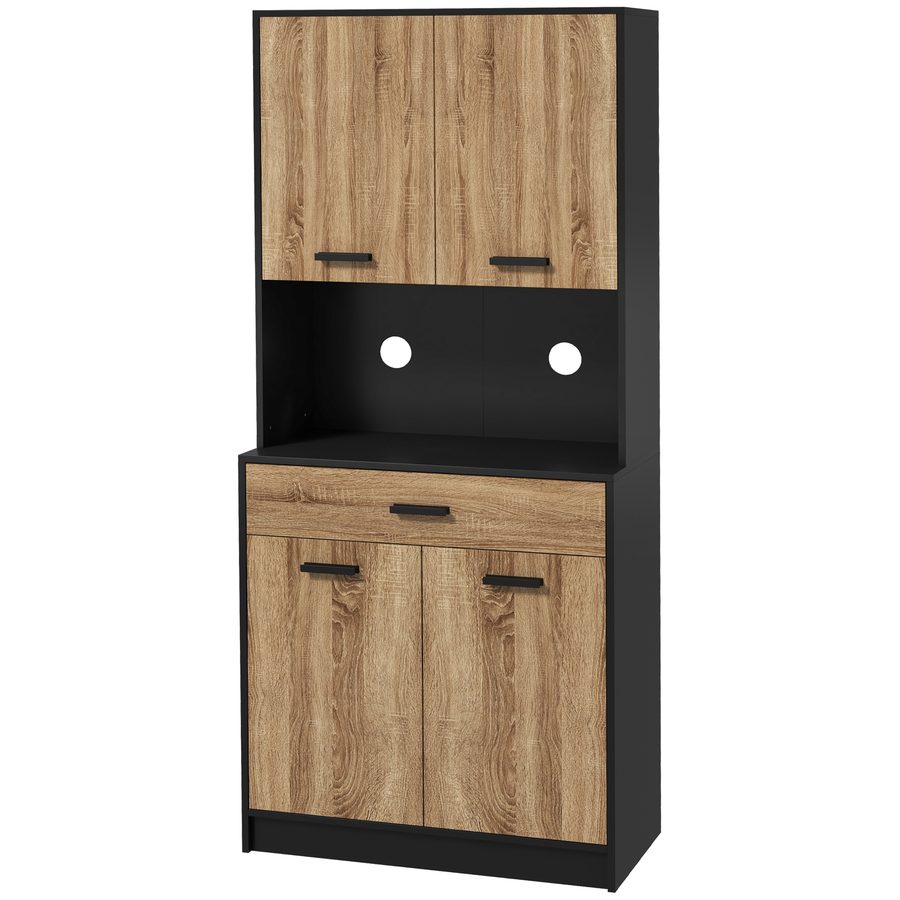 HOMCOM Küchenschrank, Küchenbuffet, Lagerungsschrank, 2 Schränke, 4 Türen, 1 Schublade, Kabeldurchlass, Industriedesign, 80 x 40 x 180 cm, Schwarz und Natur   Aosom von HOMCOM