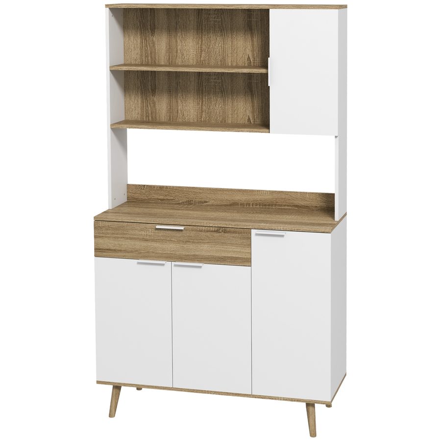 HOMCOM Küchenschrank, Küchenbuffet, 4 Türen mit verstellbaren Regalen, 1 Schublade, skandinavisches Design, 98 x 39 x 180 cm, Weiß und Natur   Aosom von HOMCOM