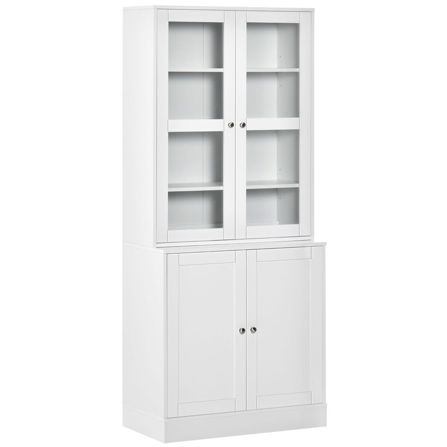 HOMCOM Bücherschrank 178,5 cm Hochschrank Vitrinenschrank mit Glastür 6 Fächern Küchenschrank für Wohnzimmer Küche Weiß   Aosom von HOMCOM
