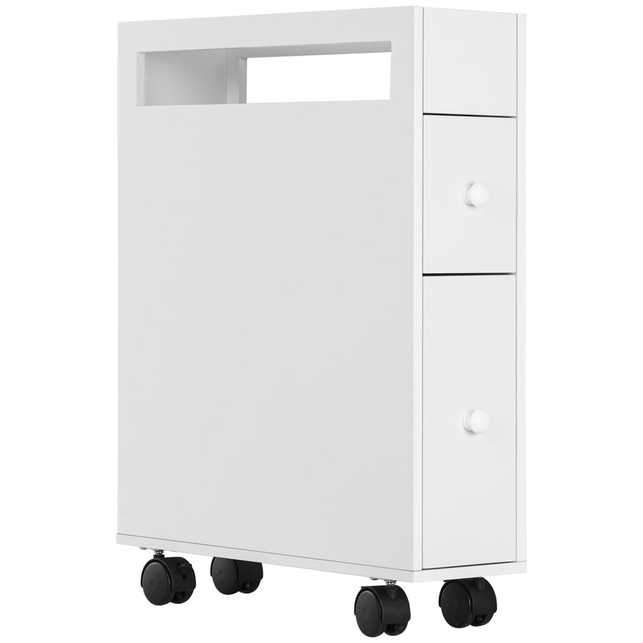 kleankin Badezimmerschrank  Nischenschrank mit Rollen, 2 Schubladen & offenem Fach, Badrollwagen, Weiß, 16x49,5x66cm  Aosom von HOMCOM
