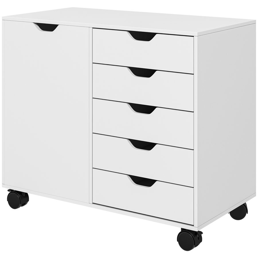 HOMCOM Büroaufbewahrungsmöbel 5 Schubladen und 1 Tür unterstützen Drucker auf Rollen mit verstellbarem Regal, 78 x 40 x 66,5 cm, weiß   Aosom von HOMCOM