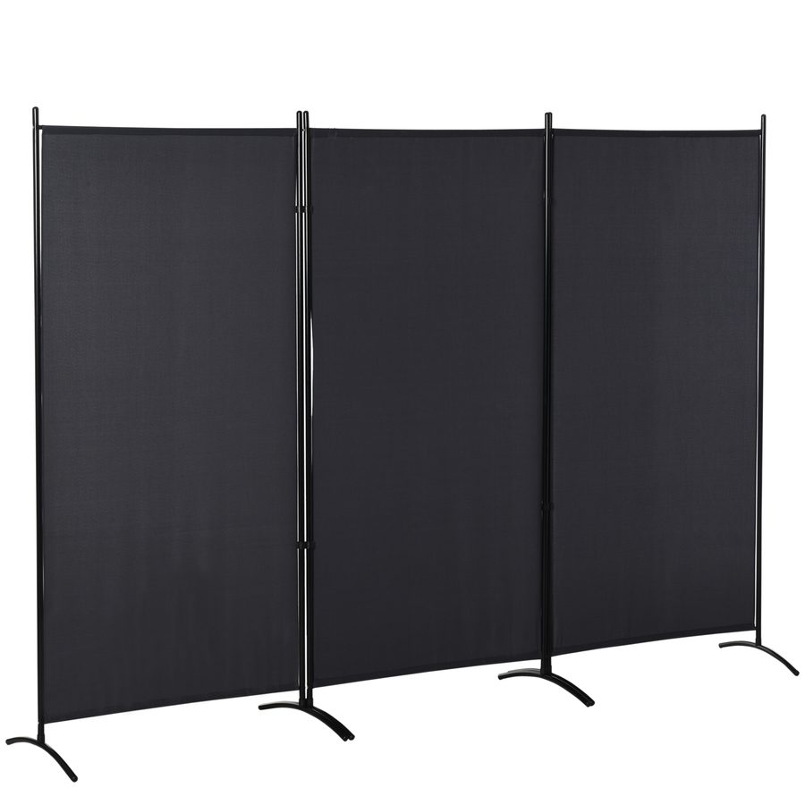 HOMCOM Paravent 3 Paneele Abm. 2,53L x 0,5B x 1,82H m Seitenstore Sichtschutzzaun auf Fuß Raumteiler Metall Hochdichtes Polyester dunkelgrau   Aosom von HOMCOM