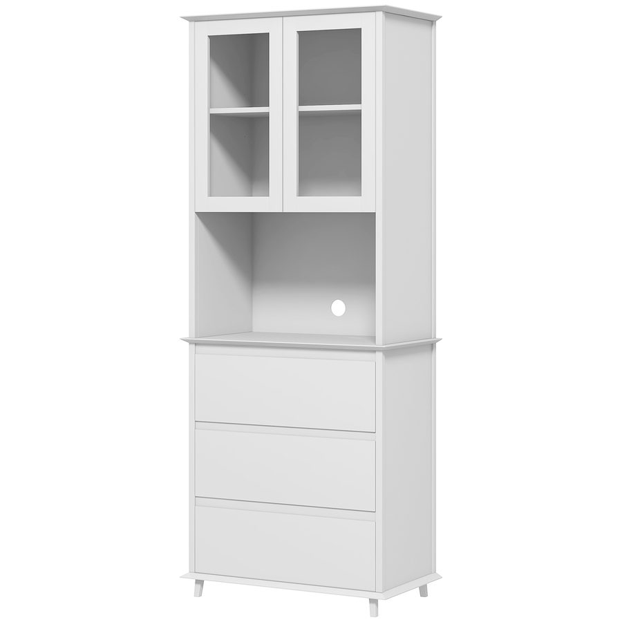 HOMCOM Küchenbuffet Aufbewahrungsschrank 2 Glastüren 3 Schubladen und mittleres Fach 68B x 38T x 172H cm in weißem Holz   Aosom von HOMCOM