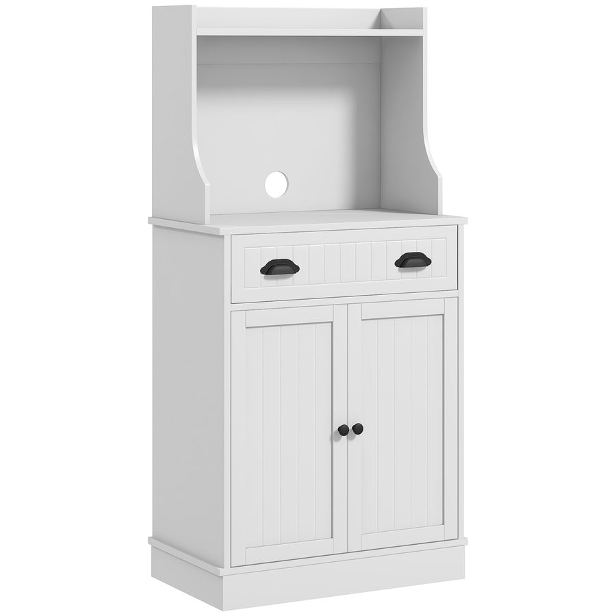 HOMCOM Mikrowellenregal, Küchenschrank, 3-stufig verstellbares Regal, mit offenem Raum, 1 Schublade und 2 Türen, Küchenmöbel, modernes Design, 61 x 35 x 125,4 cm, weiß   Aosom von HOMCOM