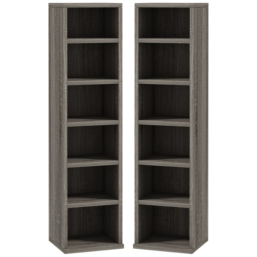 HOMCOM Set von 2 Säulengestell CD-DVD Aufbewahrungsschrank 6 + 6 Fächer 21 x 22,5 x 88,5 cm maximale Kapazität 204 CD dunkelgrau   Aosom von HOMCOM