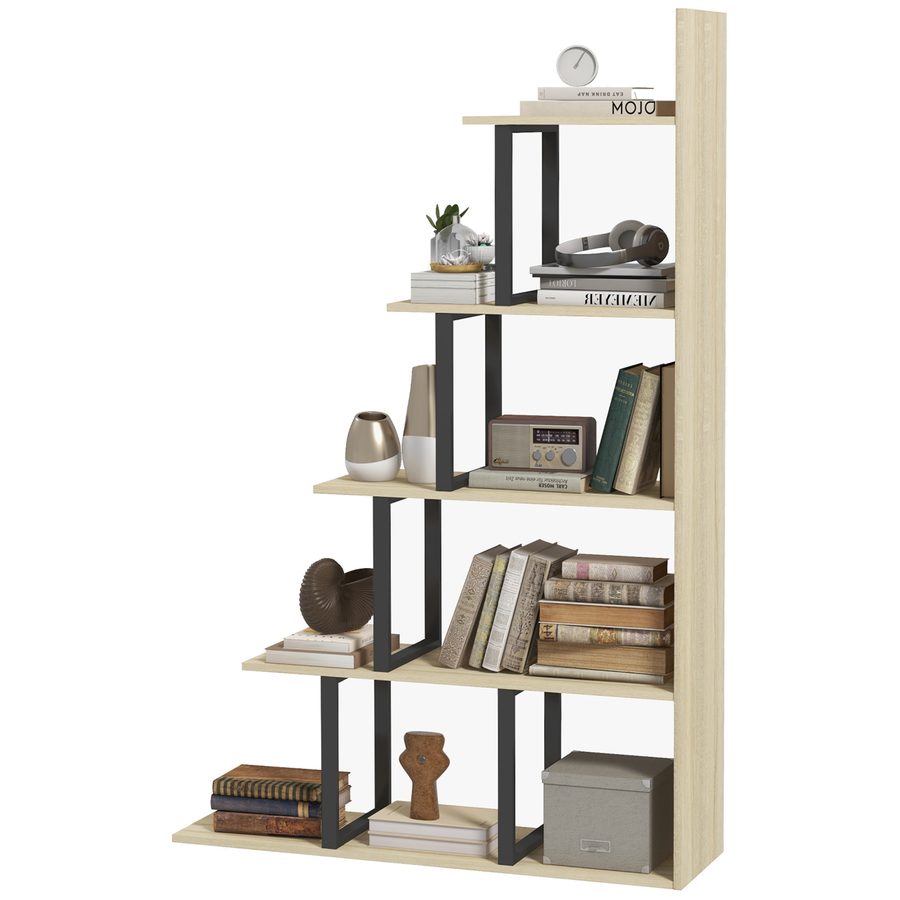 HOMCOM Bücherregal Raumteiler Industriestil in Treppenform 5 Regale 102 x 30 x 160 cm Eiche   Aosom von HOMCOM