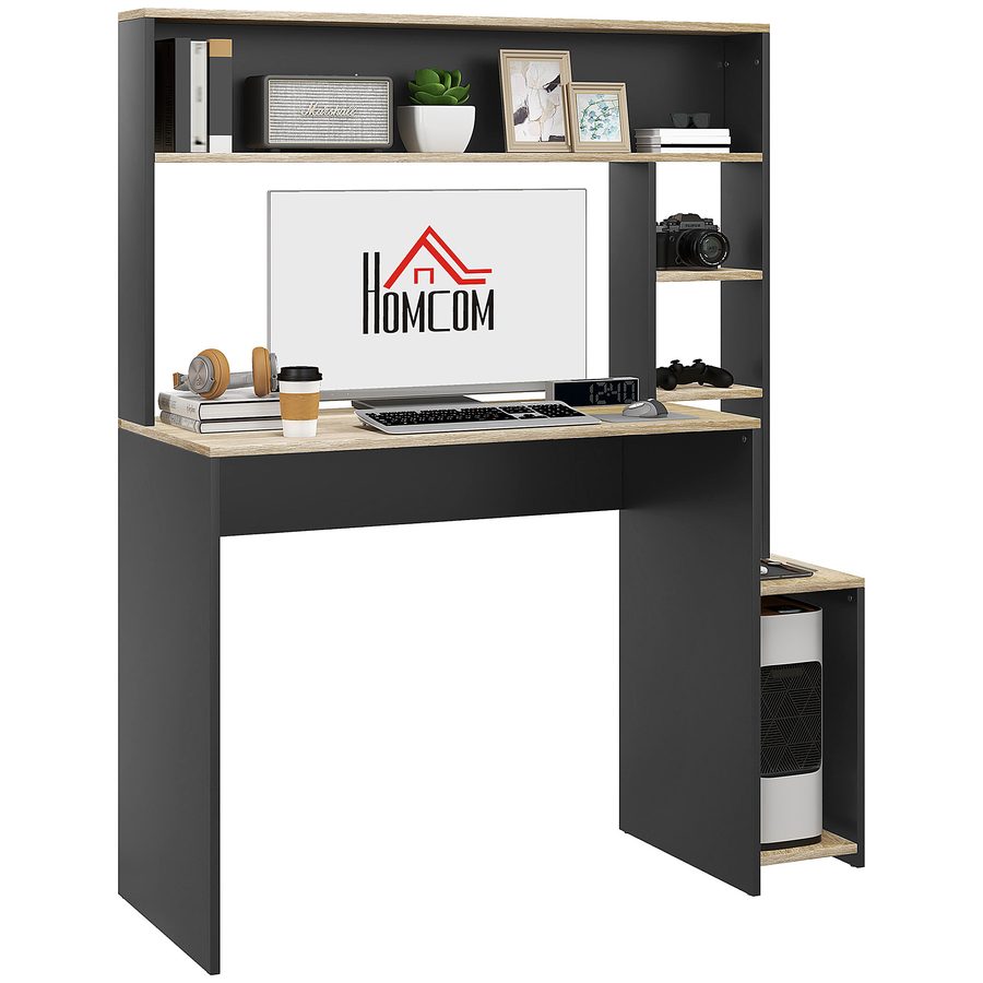 HOMCOM Schreibtisch mit mehreren Regalen, Computertisch mit CPU-Ständer, großer Schreibtisch, 114L x 45B x 138H cm   Aosom von HOMCOM