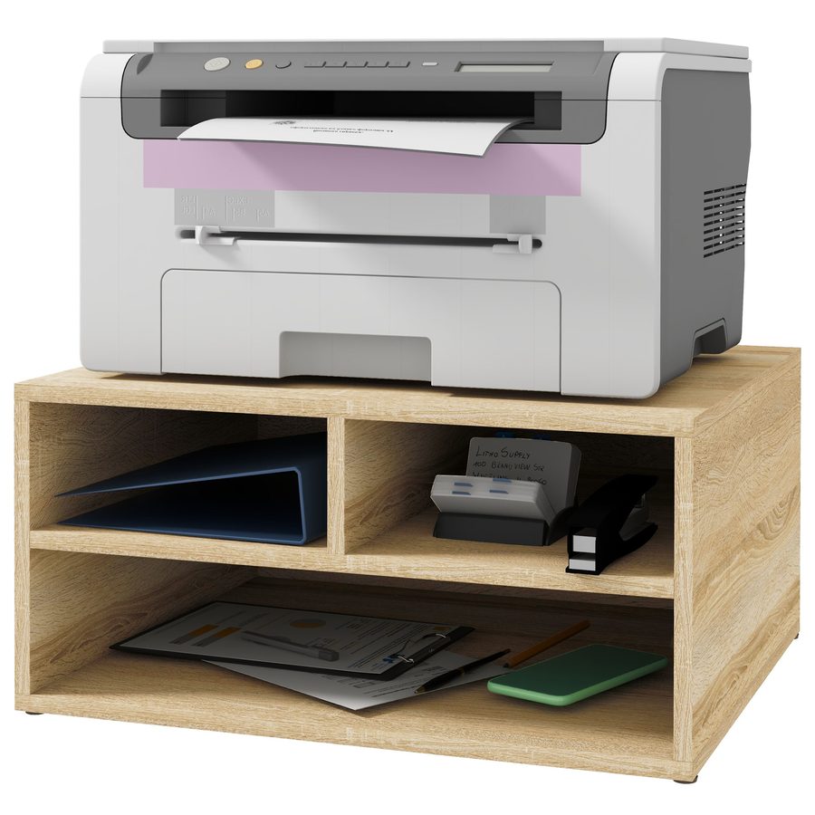 HOMCOM Büroorganisator in Holzoptik mit 3 Fächern für Drucker Zubehörständer Abmessungen 47L x 40B x 22,5H cm   Aosom von HOMCOM