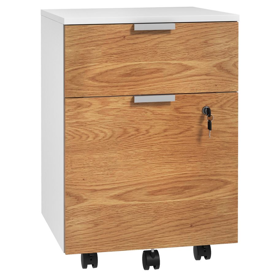HOMCOM Büroschublade, Aufbewahrungsschrank 2 Schubladen 2 Aufhängestangen für Hängeregistratur, abschließbar 2 Schlüssel, 4 Rollen 42x40x60 cm Holzeffekt Weiß und Natur   Aosom von HOMCOM