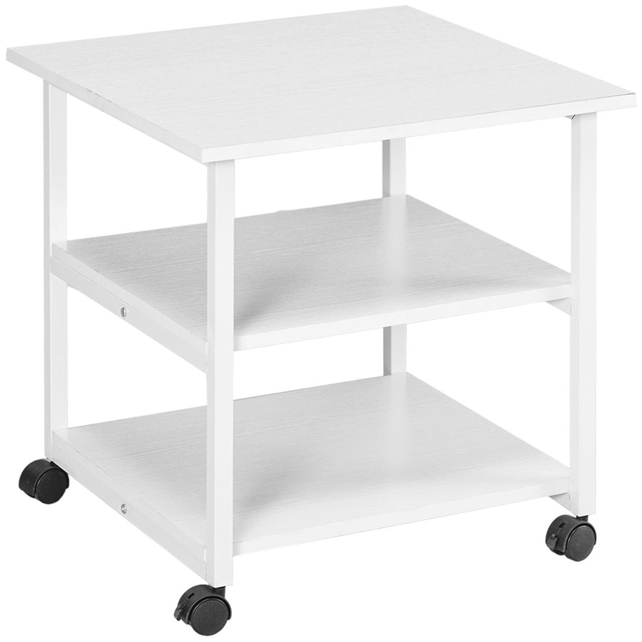 HOMCOM Druckertisch mit Rolle, Druckerständer mit 3-Ebene, Druckerhalter, Druckerwagen bis 18 kg belastbar, für Büro, Arbeitszimmer, Stahl, 50 x 50 x 52,5 cm   Aosom von HOMCOM