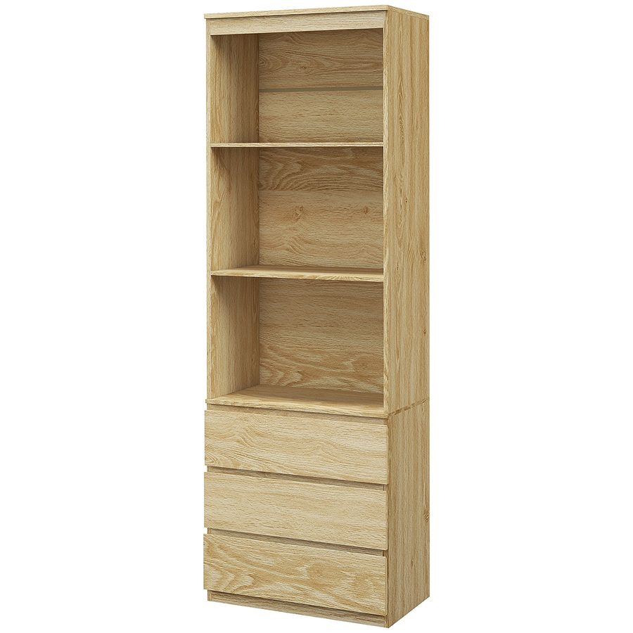 HOMCOM Bücherregal Aufbewahrungsregal hoch 180 cm mit 3 Regalen und 3 Schubladen Maße 60B x 35T x 180H cm aus Holz mit natürlicher Holzoptik   Aosom von HOMCOM