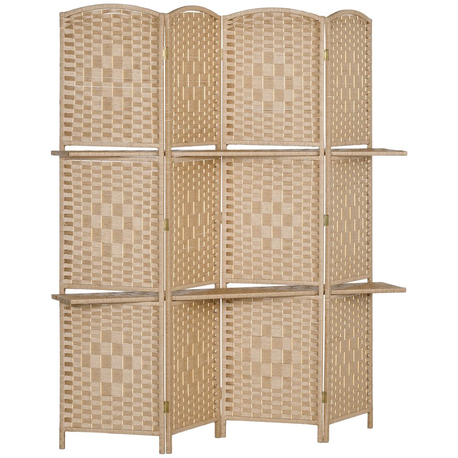 HOMCOM 4-teiliger Raumteiler, 160 x 170 cm, faltbare Trennwand mit 2 Regalen, Kiefernholz für Büro, Wohnzimmer, Schlafzimmer, Naturholz   Aosom von HOMCOM
