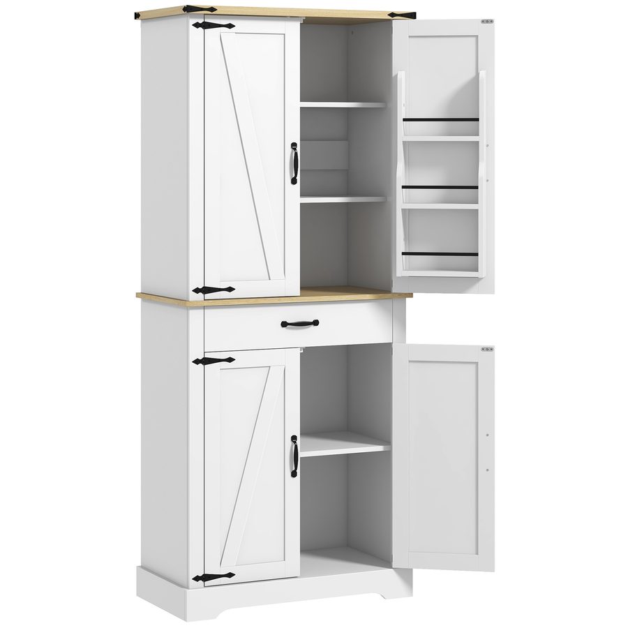 HOMCOM Küchenschrank Buffet Küche Vorratsschrank Aufbewahrung, mit 4 Türen, 6 Türregale, 1 Schublade und verstellbaren Regalen, multifunktional, 76,5 x 40 x 181 cm, weiß   Aosom von HOMCOM