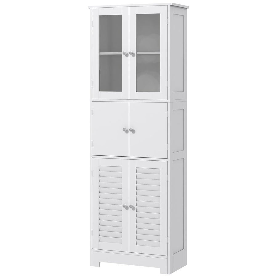 HOMCOM Mobile Colonna Bagno mit 3 Schränken mit 2 Türen, Multifunktionsschrank mit Glastüren und Lamellentüren, 60x30x170.5cm, Weiß   Aosom von HOMCOM