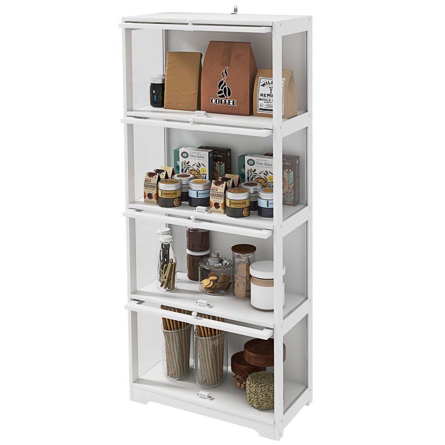 HOMCOM Vitrine für Sammler Buffet Wohnzimmer Aufbewahrungsmöbel mit 4 Ebenen und abklappbaren Türen, für Wohnzimmer Büro Schlafzimmer, 59 x 30 x 139 cm, weiß   Aosom von HOMCOM