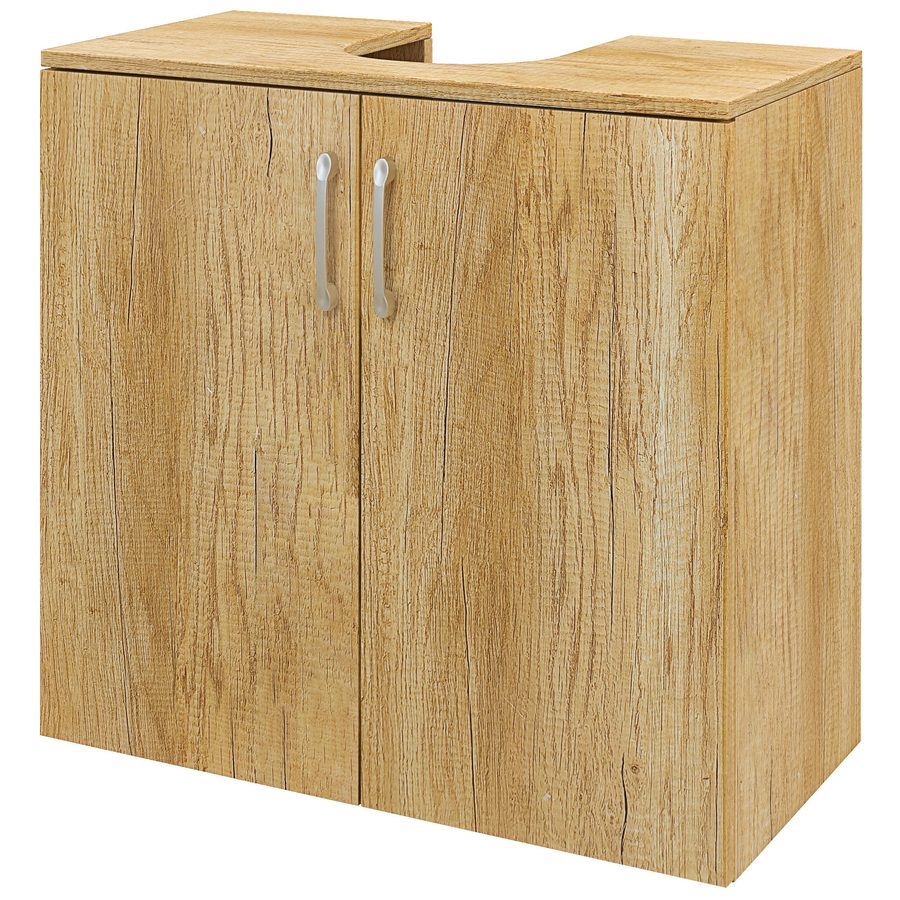 HOMCOM Badezimmer Unterschrank Modern, Hängeschrank mit 2 Türen und 2 Regalen und U-Aussparung aus Holz, Naturfarbe   Aosom von HOMCOM
