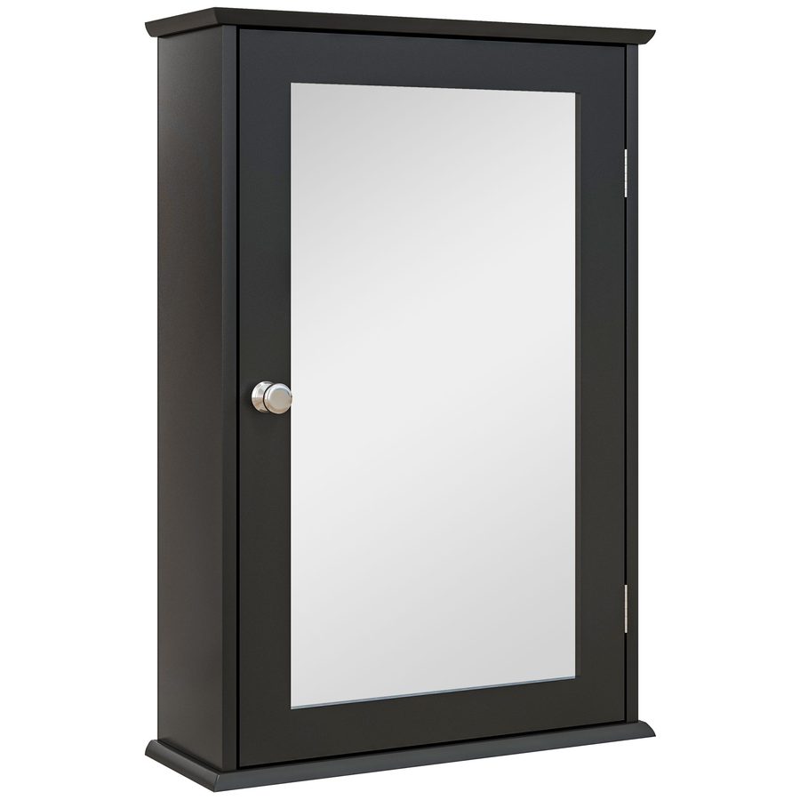kleankin Badezimmerschrank mit Spiegel und Magnetverschluss, platzsparender Wand-Badschrank aus Holz, 41x14x60cm, Schwarz   Aosom von Kleankin