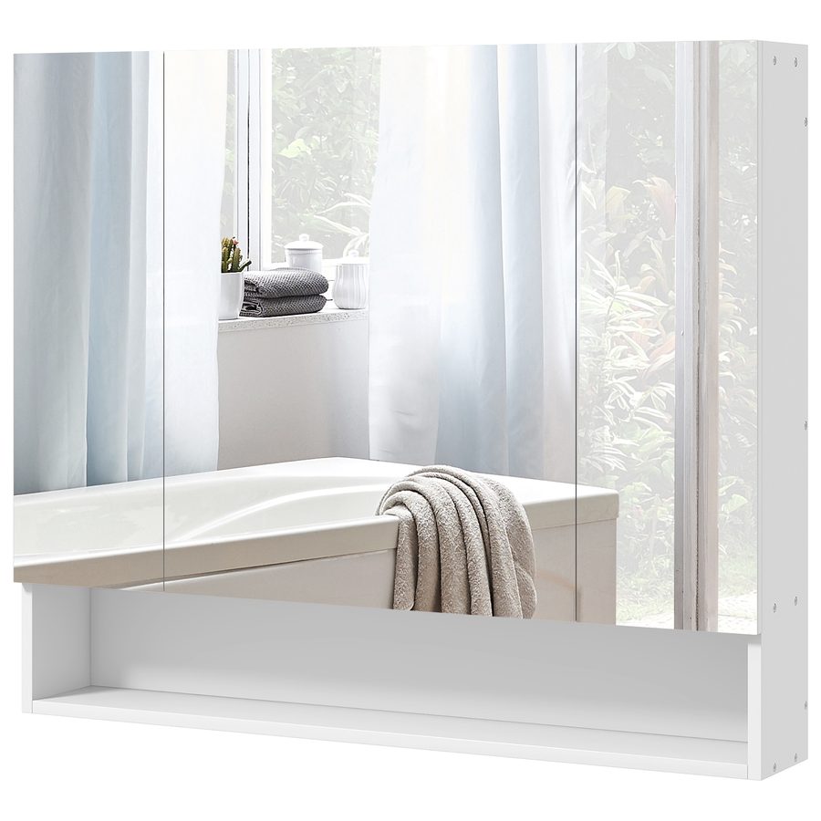 Kleankin Badezimmerspiegelschrank, 90 x 15 x 75 cm, Badezimmermöbel, Spiegelschrank mit 3 Spiegeltüren, offenes Fach und verstellbaren Regalen, Weiß   Aosom von Kleankin