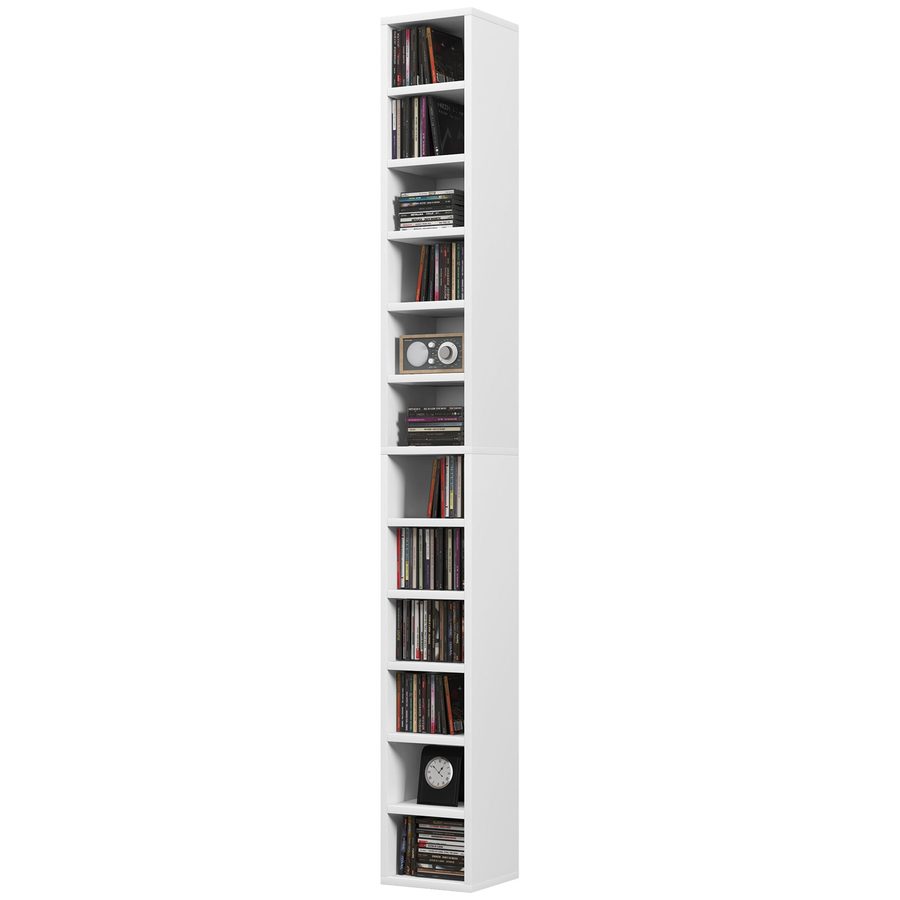 HOMCOM CD- und DVD-Aufbewahrung, CD/DVD-Regal mit 12 Fächern, Fassungsvermögen max. 204 CDs, 21 x 20 x 175 cm, Weiß   Aosom von HOMCOM