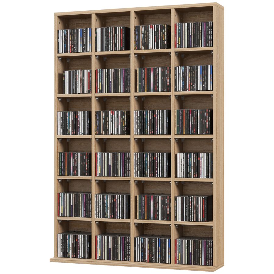 HOMCOM CD- und DVD-Aufbewahrung, Multimedia-Regal mit 24 Fächern, maximale Kapazität von 480 CDs/312 DVDs, Bücherregal aus Holz mit verstellbaren Regalen, 89 x 20 x 130,5 cm, Naturholz   Aosom von HOMCOM