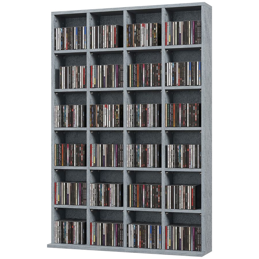 HOMCOM CD- und DVD-Aufbewahrung, Multimedia-Aufbewahrungsmöbel mit 24 Fächern, maximale Kapazität 480 CD/312 DVD, Bücherregal aus Holz mit verstellbaren Regalen, 89 x 20 x 130,5 cm, Grau   Aosom von HOMCOM