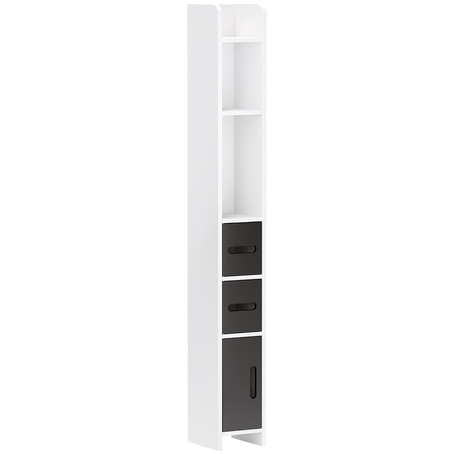kleankin platzsparender Säulenschrank mit 3 Regalen und 3 Schränkchen, Badezimmerschrank aus Holz für Wohnzimmer, Wohnraum, Küche, 15x17x120 cm, Weiß und Schwarz   Aosom von Kleankin