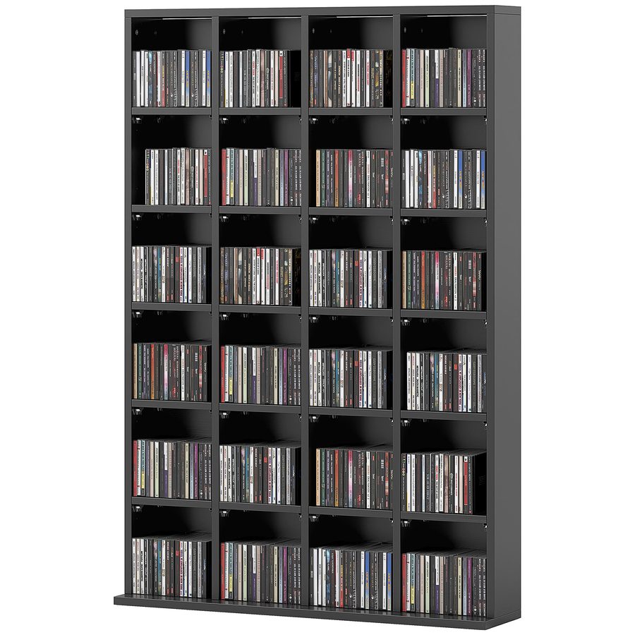 HOMCOM CD- und DVD-Aufbewahrung, Multimedia-Aufbewahrungsmöbel mit 24 Fächern, max. 480 CD/312 DVD, Bücherregal aus Holz mit verstellbaren Regalen, 89 x 20 x 130,5 cm, schwarz   Aosom von HOMCOM