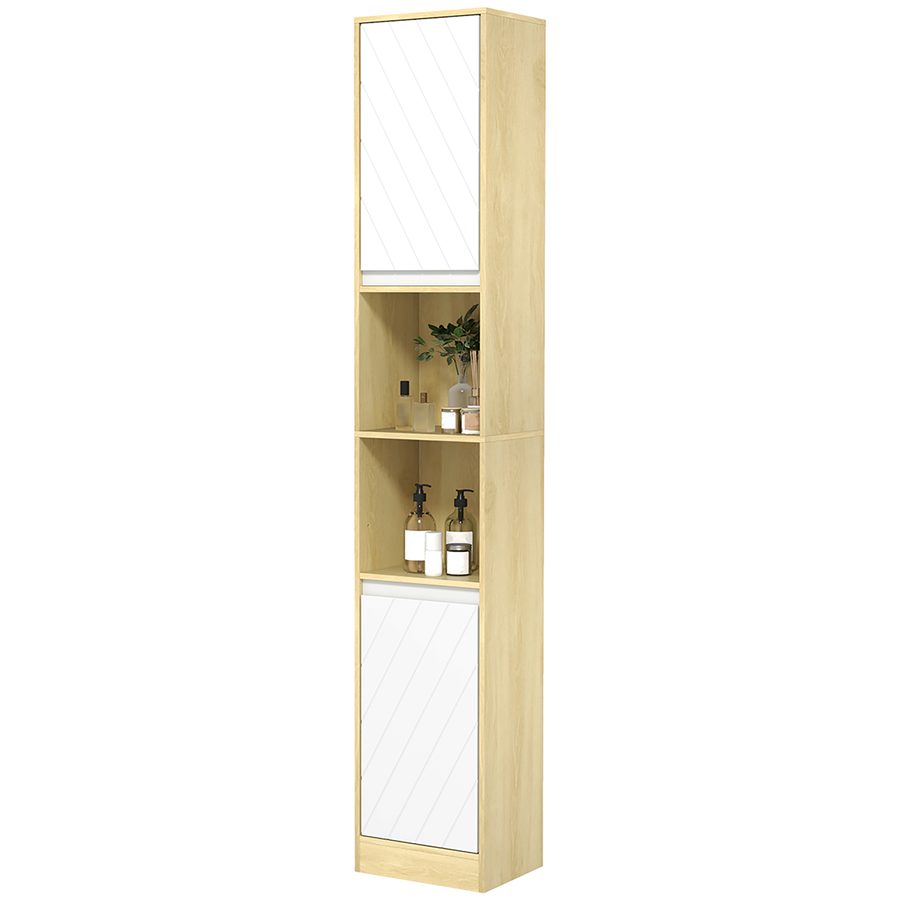 HOMCOM Badezimmerschrank aus Holz mit 2 Schränken und verstellbaren Regalen, Säulendesign, 30x24x170 cm, Eiche und Weiß   Aosom von HOMCOM