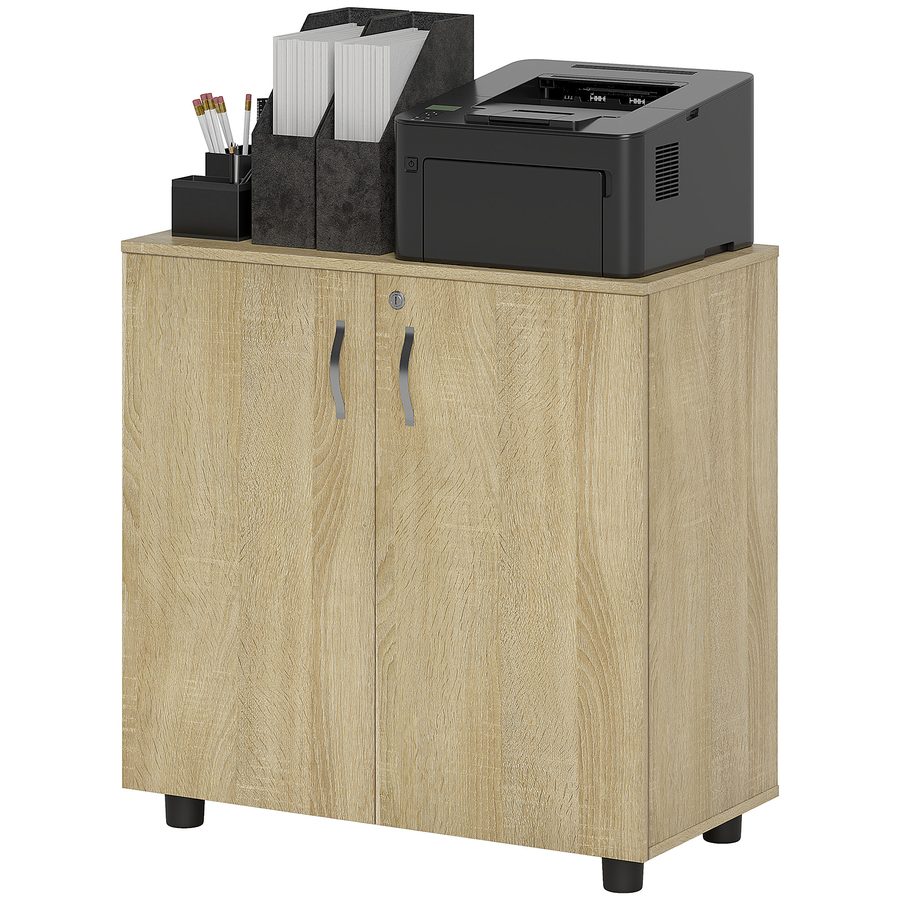Vinsetto Dokumentenschrank mit Schloss, Büroschrank mit 2 Türen und 2 Regalen, Niedriger Aktenschrank mit Griff aus Aluminiumlegierung, für Zuhause Büro Garage, 80x40x80 cm, Eiche   Aosom von Vinsetto