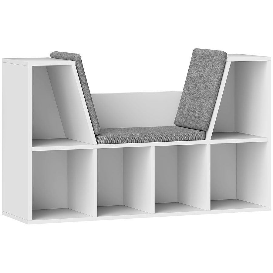 HOMCOM Bücherregal mit Sitzkissen, Aufbewahrungsregal mit 6 Fächern, Leinenoptik, Kleiner Bücherschrank für Wohnzimmer, Schlafzimmer, 105 x 30 x 63 cm, Weiß   Aosom von HOMCOM