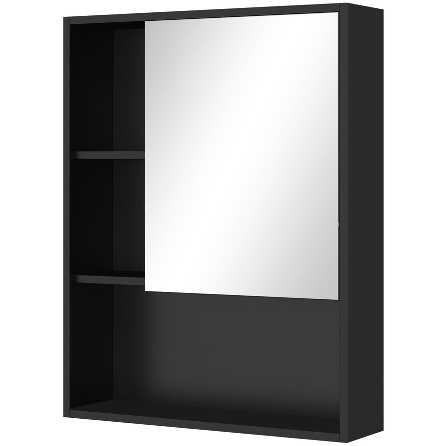 Kleankin Badezimmerschrank mit Spiegel und verstellbaren Regalen, Badezimmerschrank mit platzsparender Tür, Wandmontage, 60x15x76 cm, Schwarz   Aosom von Kleankin