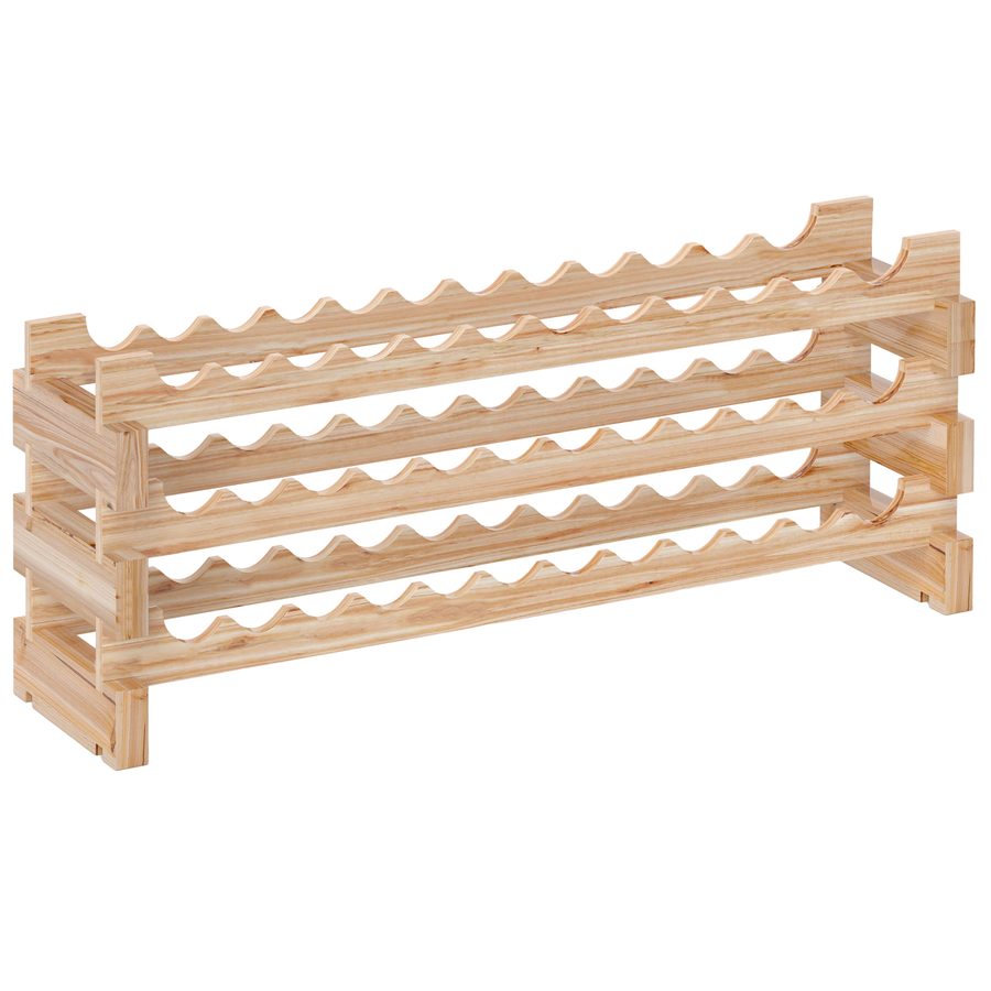 HOMCOM Flaschenregal für 36 Flaschen, 3-stöckiges modulbares und stapelbares Weinregal, Kiefernholz-Flaschenregal, für Keller, Bars, Lager, 114×28×42,5cm, Naturholz   Aosom von HOMCOM