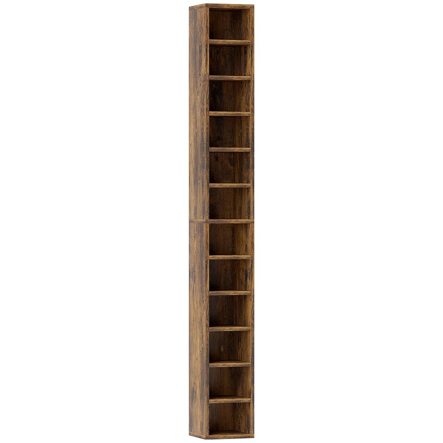 HOMCOM Aufbewahrung für CDs und DVDs, Säulenregal, Aufbewahrungsmöbel mit 12 Fächern, max. Kapazität 204 CDs, 21 x 20 x 175 cm, rustikales Braun   Aosom von HOMCOM