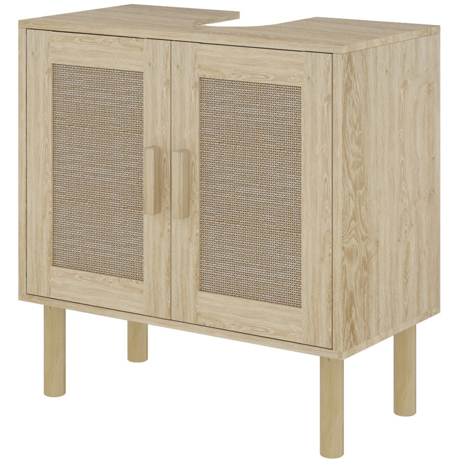 HOMCOM Badezimmerschrank mit Waschbeckenunterschrank, Rattantüren, Bohème-Stil, Kiefernholzfüße, 2 Stufen, 60 x 30 x 60 cm, Eiche   Aosom von HOMCOM