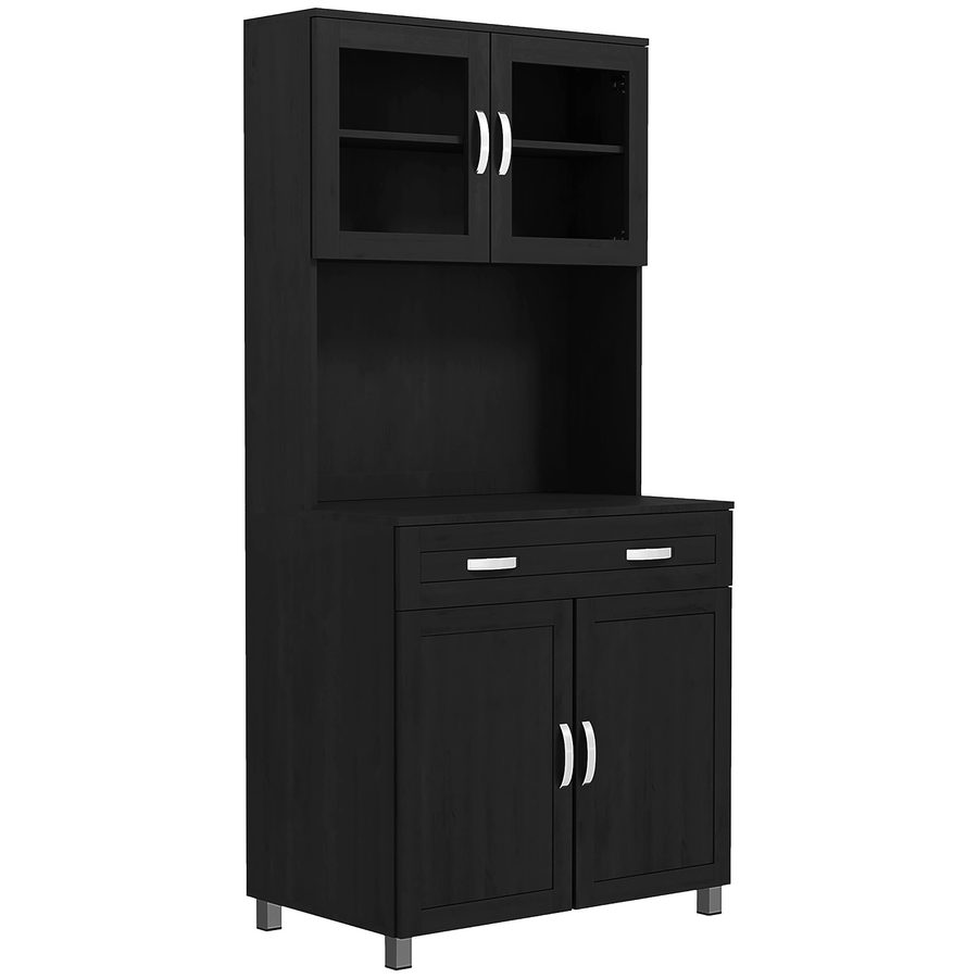 HOMCOM Hoher Küchenschrank, Küchenschrank, Geschirrschrank, 4 Türen davon 2 mit Glas, Schublade, Arbeitsfläche, verstellbare Einlegeböden, Aufbewahrungsmöbel für Wohn- und Esszimmer, 80x48x170cm, schwarz   Aosom von HOMCOM