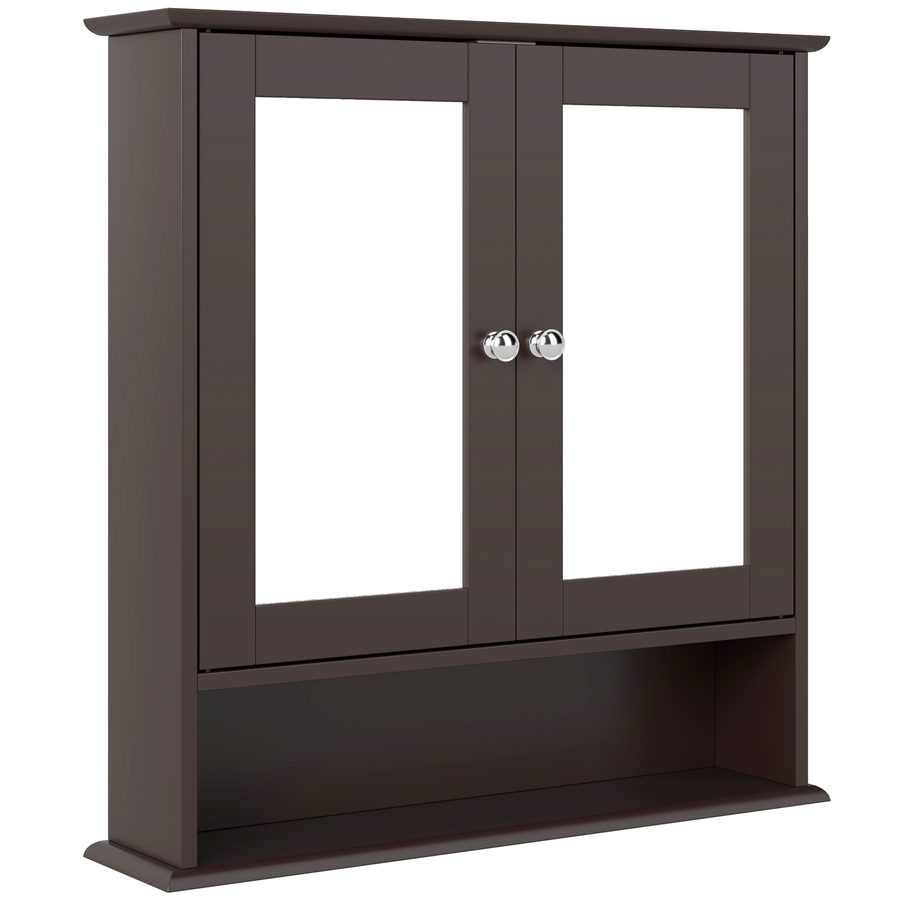 kleankin Badezimmerschrank mit Spiegel, Wandschrank mit 2 Türen, Offenes Fach, Verstellbares Fach, Hängender Badezimmerschrank für Küche, Salón, 56x13x58cm, Marrón Oscuro   Aosom von Kleankin