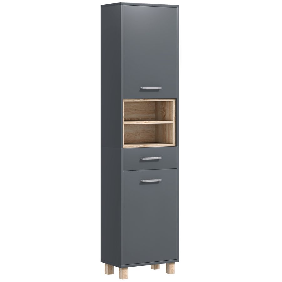 HOMCOM Badezimmerschrank, Badezimmerschränke, Badezimmerspeicher mit 2 Schränken, Schublade und 2 offenen Fächern, Hochschrank für Wohnzimmer, Küche - 40 x 24 x 160 cm, Grau   Aosom von HOMCOM