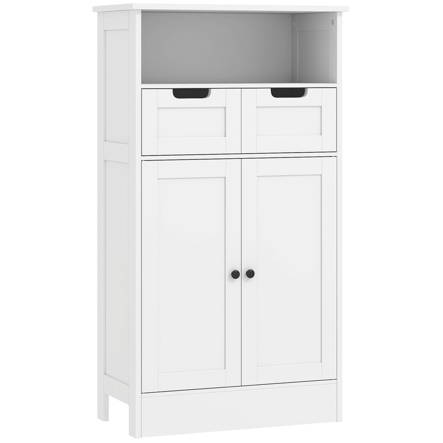 kleankin Badzimmerschrank, Badeschrank, Aufbewahrungsschrank mit verstellbar Ablage, Unterschrank mit 2 Schubladen, Türschrank, für Badezimmer, Wohnzimmer 60 x 30 x 108,8 cm, Weiß   Aosom von Kleankin
