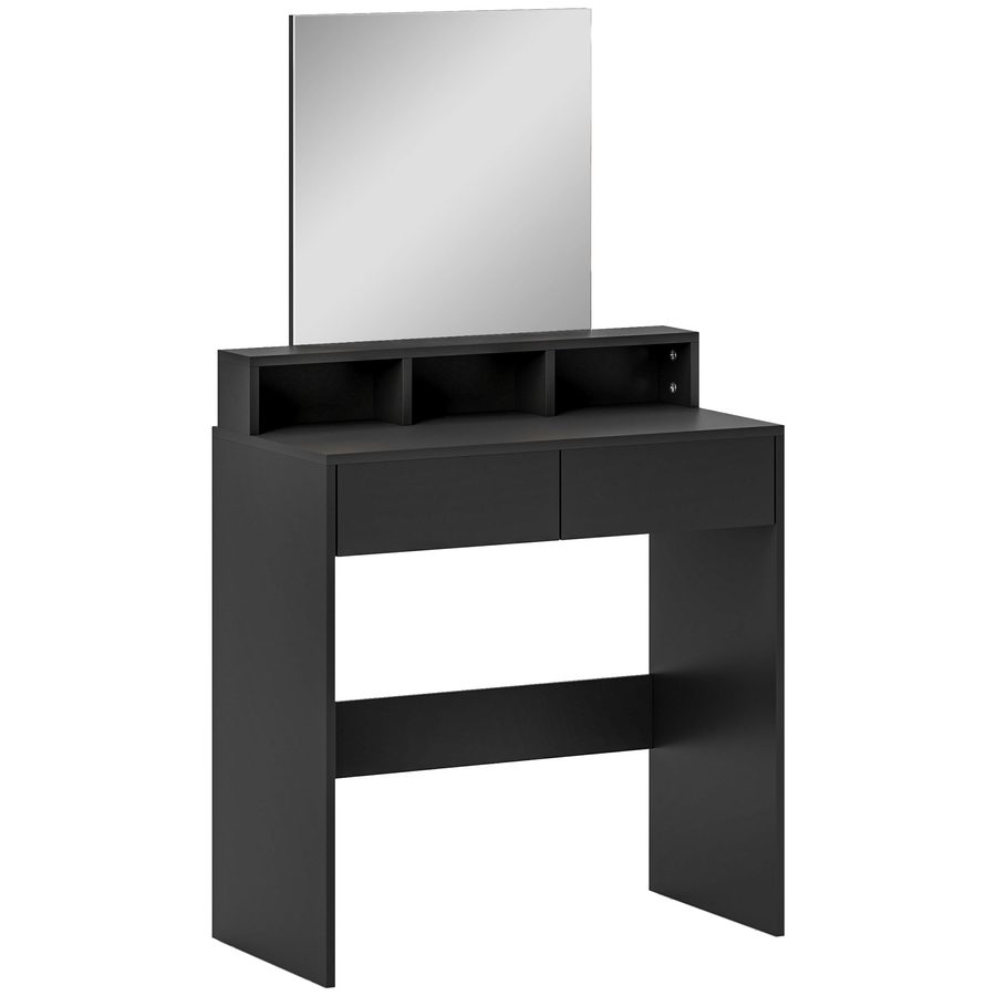 HOMCOM Schminktisch mit Spiegel, 2 Schubladen, 3 offene Fächer, Schminktisch für kleine Räume, Schlafzimmer, 75x38x135 cm, Schwarz   Aosom von HOMCOM